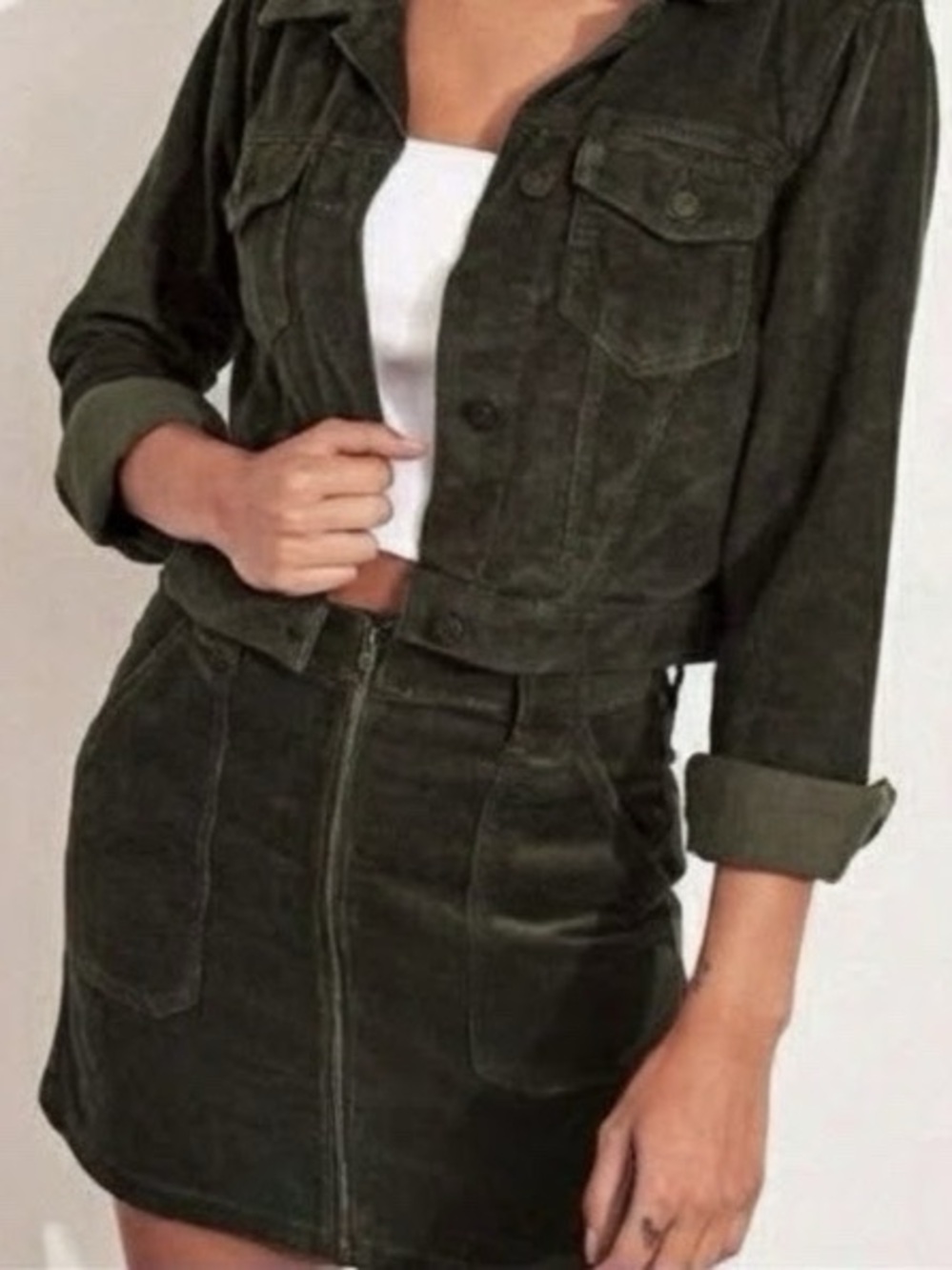 HOLLISTER Olive Green Corduroy Ultra High-Rise Front Zipper Mini Skirt--NWT--9